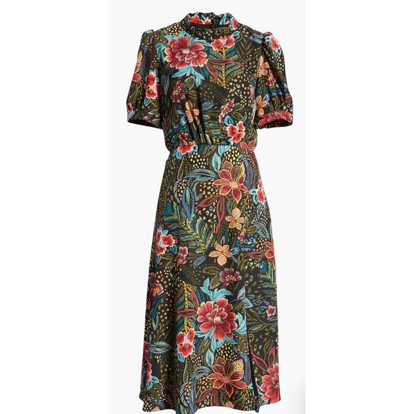 Julia Jordan Floral Print Tie Neck Midi Dress Size 8 - Picture 5 of 9